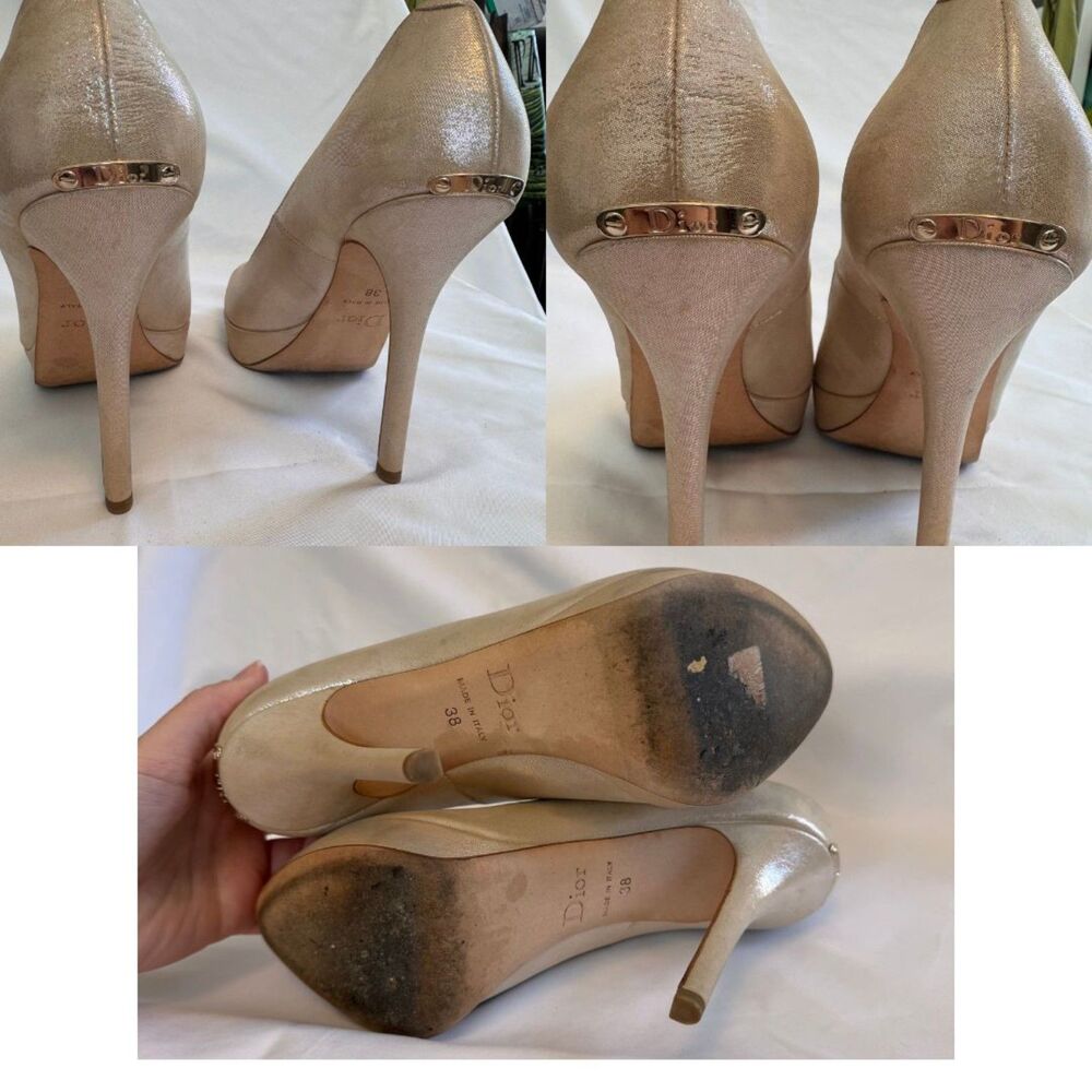 Dior Champagne Pearl Peep-toe Pumps Size 8 - Picture 8 of 8